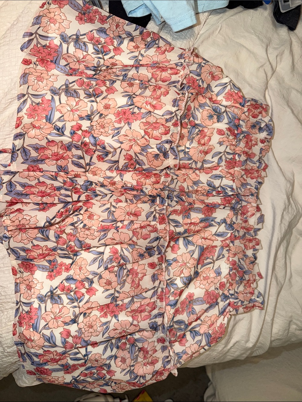 Kendall & Kylie Floral Tiered Mini Shorts - Pink & Blue Blossom Print